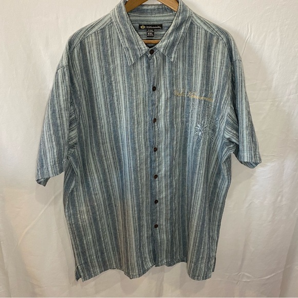 Duke Kahanamoku Striped Embroidered Hemp Blend Hawaiian Style Shirt XXL - Picture 4 of 8